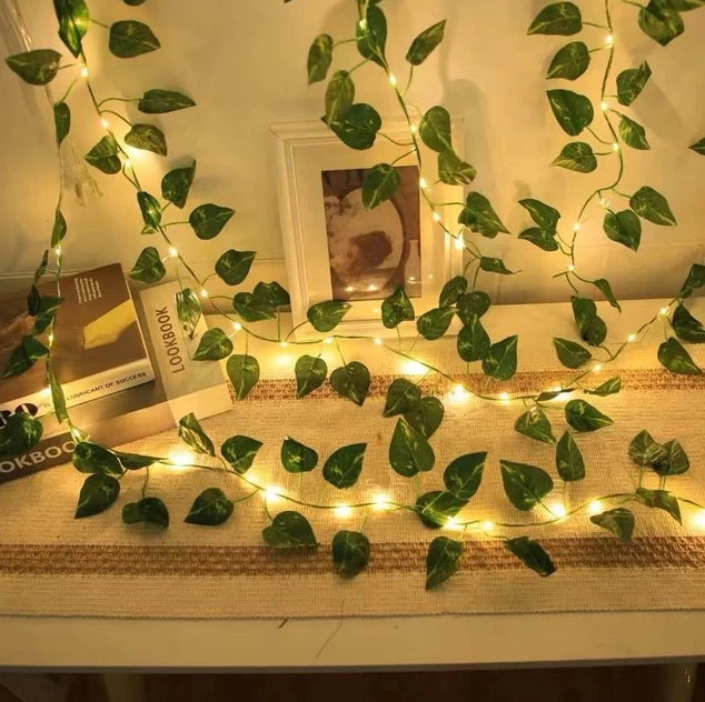 Artificial Plant Leaves with Fairy Lights