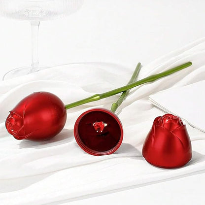 Red Rose Shape Ring Box