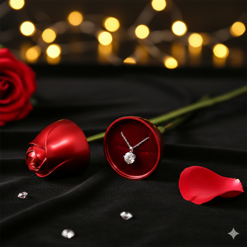 Red Rose Shape Ring Box