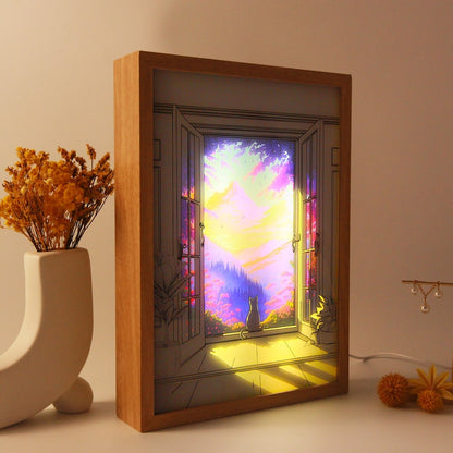 Window Cat Wall Art Frame Light