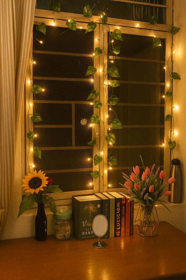 Artificial Plant Leaves with Fairy Lights
